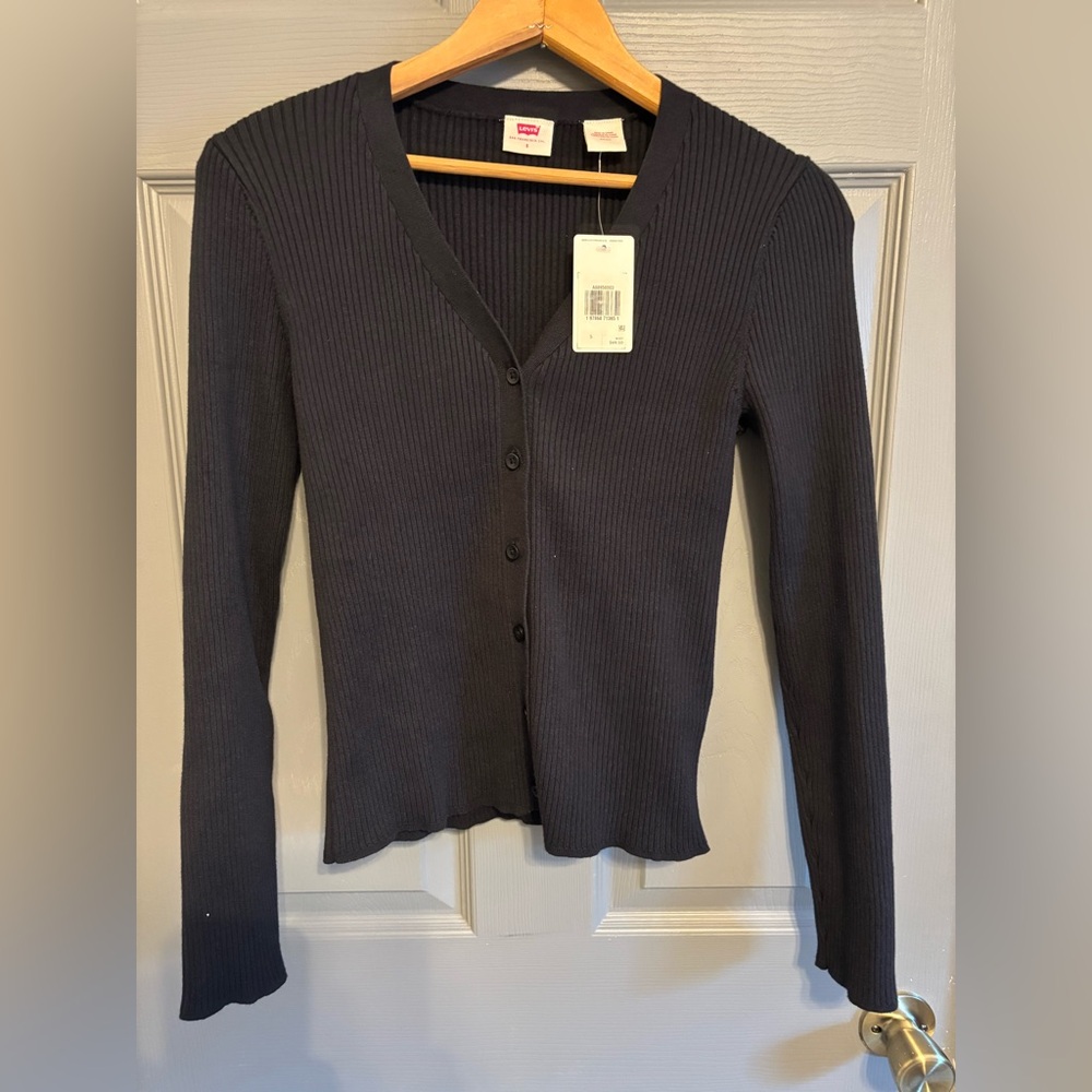Levi’s Black Ribbed Cardigan sz small 100% cotton